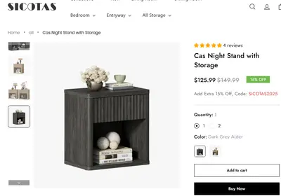 SICOTAS Tall Farmhouse Nightstand, Black Oak, Drawer & Shelf - Thumbnail 7